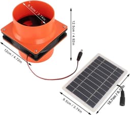Zonne-afvoerventilator Kit - Zonneventilator Afzuiger - Efficiënte Ventilatie - Geïntegreerd Zonnepaneel - 10W Paneel - Zwart Oranje — thumbnail 4