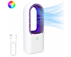 Bladloze Ventilator met LED Licht 7 Standen - Oplaadbaar USB C - Fluisterstil - 3 Standen - Tafelventilator met Verlichting - Draagbare Ventilator - Wit - Silvergear — afbeelding 1