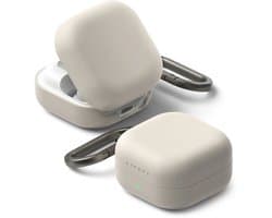 Ringke Silicone Hoesje Geschikt voor Samsung Galaxy Buds 4 / 4 Pro - Siliconen Cover - Karabijnhaak - Case Beige