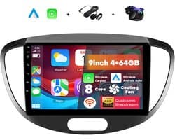 Boscer 2 Din Autoradio - Geschikt voor Hyundai i10 2008-2013 - Draadloos Apple CarPlay & Android Auto - 8-Core Snapdragon - 9 Inch HD Touchscreen - Android 15 - 4+64GB - Interne Koeling - GPS - WiFi, Bluetooth & USB - Achteruitrijcamera & Microfoon