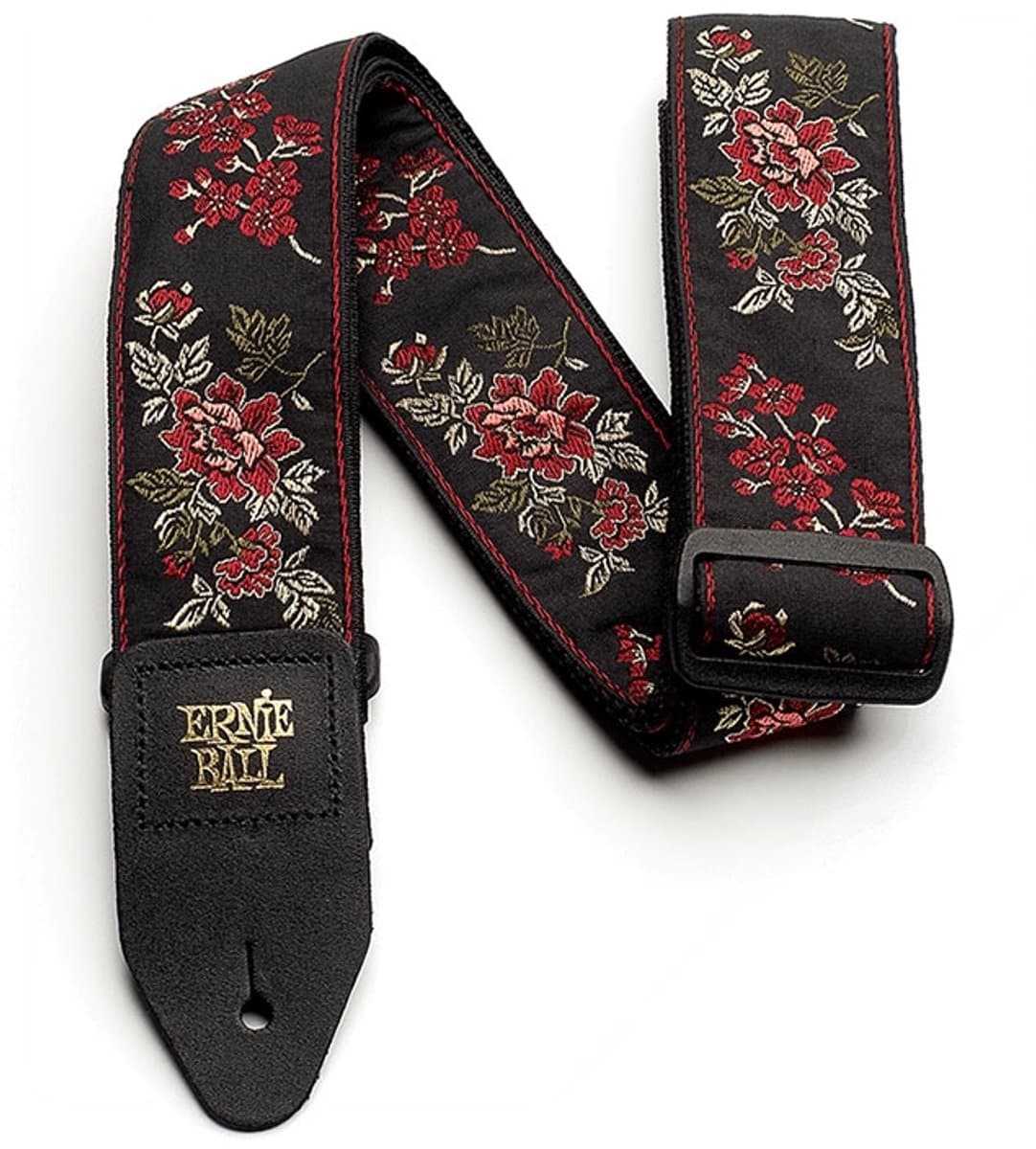 Ernie Ball Classic Jacquard - Gitaarriem - Red Rose - Polypropeen - Leren Uiteinden - Verstelbaar 104-182 cm - Breedte 5 cm — afbeelding 1