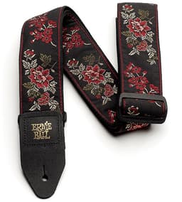 Ernie Ball Classic Jacquard - Gitaarriem - Red Rose - Polypropeen - Leren Uiteinden - Verstelbaar 104-182 cm - Breedte 5 cm — thumbnail 1