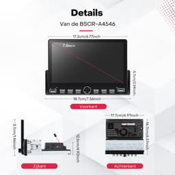 Boscer 1 Din Autoradio met Scherm - Draadloos Apple CarPlay & Android Auto - 7 Inch HD Touchscreen - Android 15 - 6+128GB - GPS Navigatie, WiFi & Bluetooth - Achteruitrijcamera & Microfoon — thumbnail 3