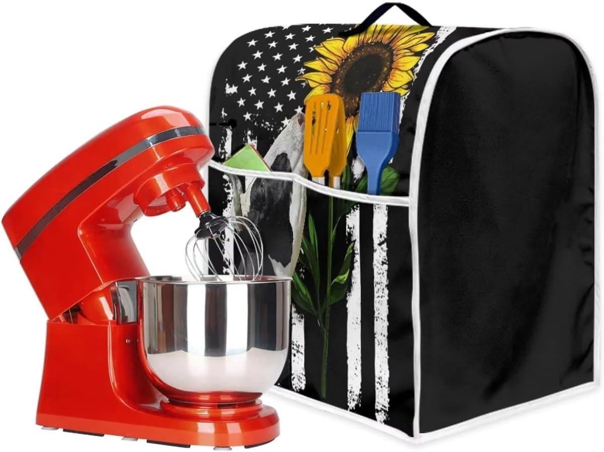 Mixerhoes - Keukenmachinehoes Apparaathoes - Keuken Organisatie - Met Handvat en Opbergvak - Compatibel met 6-8 Qt - Amerikaanse vlag zonnebloem — afbeelding 1