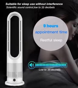 Staande Ventilator - Torenmodel - Verkoeling en Warmte - Bladloos Ontwerp - 90 Graden Oscillatie - Wit Zilver — thumbnail 3