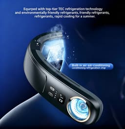 Nekventilator met TEC Koeling 4000mAh Zwart – Draagbare Bladloze Halsventilator met Halfgeleider Koeltechnologie, 3 Snelheden, LED Display en Sfeerverlichting – USB Oplaadbaar — thumbnail 3