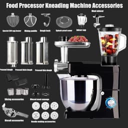Keukenmixer - Keukenmachine - Bakken en koken - Krachtige 1500W motor - 8L kom - Zwart — thumbnail 4