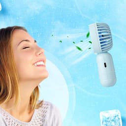 Set van 7 mini draagbare ventilatoren, schattig en lichtgewicht, compact en draagbaar, 3 windsnelheden, USB oplaadbaar, unisex, geschikt voor binnen- en buitengebruik, make-up en op reis (roze en blauw). — thumbnail 3