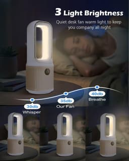 13,5-inch bladeloze tafelventilator, oplaadbare USB-ventilator, compact en fluisterstil, 9 snelheden, led-nachtlampje, 60° oscillatie, timer (1-9 uur), geschikt voor thuis, kantoor en slaapkamer — thumbnail 4