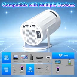 SnelShoppen - Mini-beamer, Draagbare 4K 1080P Thuisbioscoopprojector met WiFi 6, Bluetooth 5.2, Automatische Trapeziumcorrectie, 180° Rotatie, 1000+ L — thumbnail 4