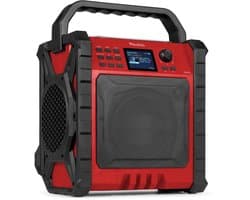 Bouwradio - Audizio Jobsite XL bouwradio met accu - Bluetooth, DAB+ en FM - IP54 waterdicht - 200W - Rood