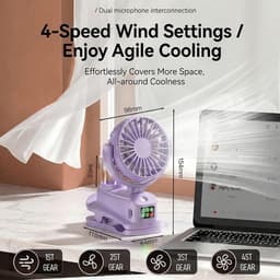 Mini USB-clipventilator, mini oplaadbare luchtbevochtiger met nevel, 4 windsnelheden, tafelventilator, mini draagbare ventilator voor thuis, bureau en kantoor (paars). — thumbnail 3