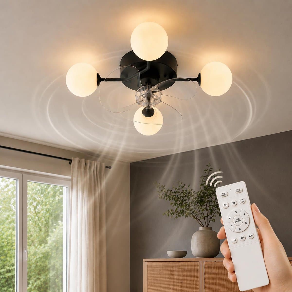 Glitzerlife - Plafond ventilator met verlichting Plafondlamp Ventilatorlamp - 4xG9 fitting - Stille plafondventilator DC motor 6 snelheden - afstandsbediening timerfunctie - modern design PC metaal - Ø50cm - wit — afbeelding 1