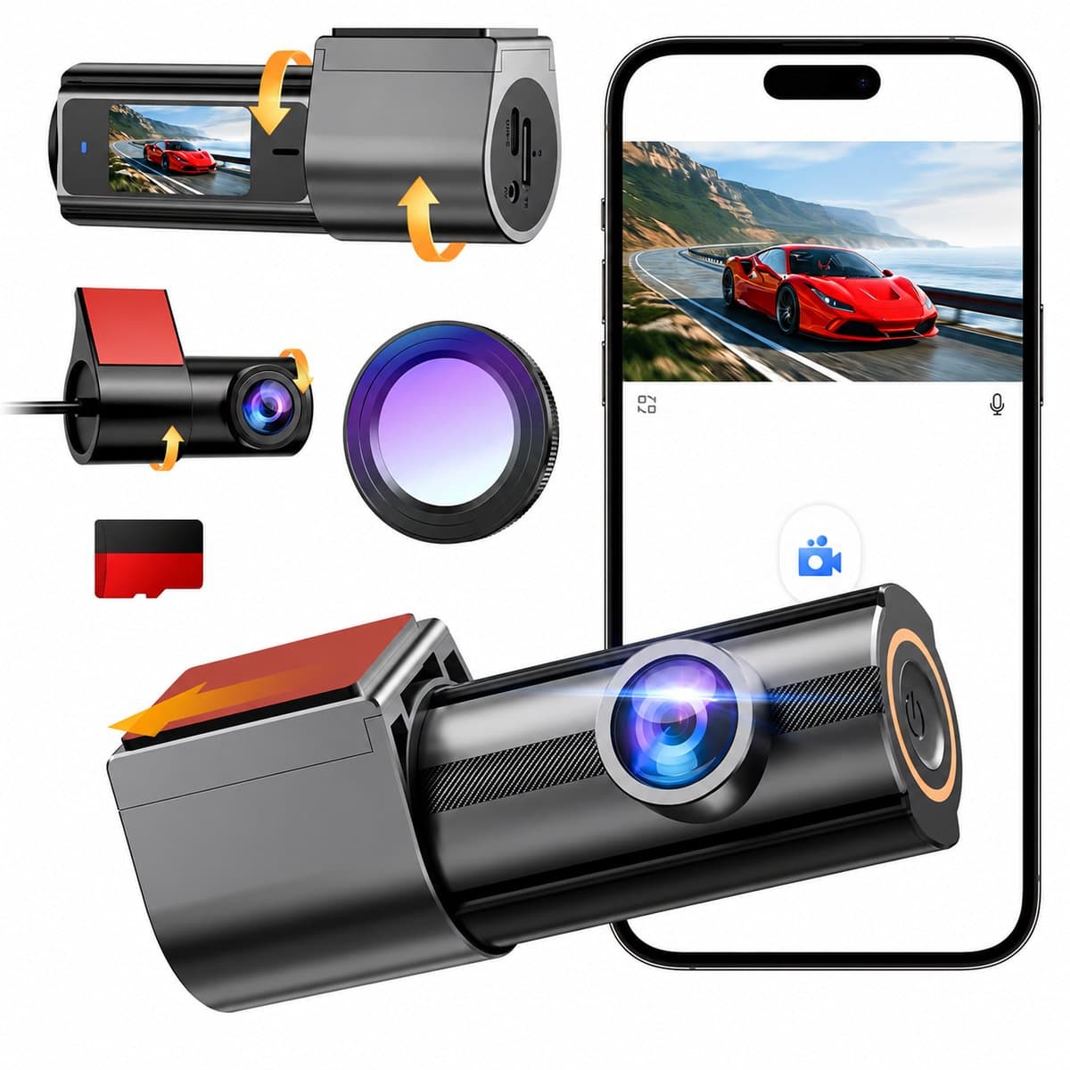 Dashcam Auto 4K - Draaibare Voor- en Achtercamera met Wifi en Loopopname — afbeelding 1