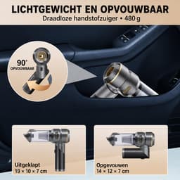 Auto Stofzuiger Draadloos 4-in-1 – Opvouwbare Handstofzuiger met Blaasfunctie – 16 kPa – 80.000 RPM – 3 Standen – USB-C – 11 Accessoires – Zwart/Goud — thumbnail 4