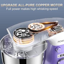 Keukenmachine 1500W – Kneedmachine met 10 Snelheden – 5L RVS Mengkom – Vaatwasserbestendig – Paars/Wit — thumbnail 3