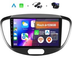 Boscer 2 Din Autoradio - Geschikt voor Hyundai i10 2008-2013 - Draadloos Apple CarPlay & Android Auto - 9 Inch HD Touchscreen - Android 15 - 6+128GB - GPS Navigatie - WiFi, Bluetooth & USB - Achteruitrijcamera & Microfoon