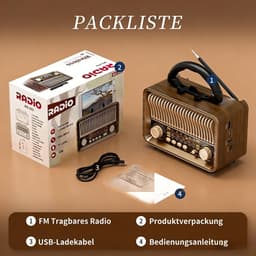 Retro Radio met Bluetooth 5.4 - AM FM SW Wereldradio met Houten Look - Draagbare Bluetooth Speaker met USB TF Kaart Ondersteuning - Oplaadbare Vintage Radio voor Thuis en Buiten — thumbnail 2