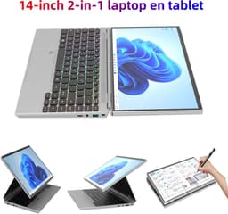 14" Touchscreen Laptop, Intel N5105, 16GB RAM, 1TB SSD, RGB Regenboog Backlit Toetsenbord met Ronde Toetsen, Vingerafdruksensor, 180° Klapbaar, Ingebouwde Standaard, IPS 1920x1200, 92% Schermrandloos – Windows 11 — thumbnail 1