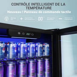 Joorly Mini Koelkast - Minibar - Drankkoelkast met glazen deur - Minibar voor 126 blikjes - met LED en temperatuurregeling - Wijn en bier koelkast - 49×44,5×78 cm - Grijs - RVS — thumbnail 3