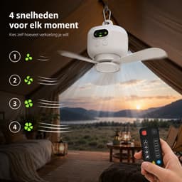 Lapamax Oplaadbare Hangventilator met Lamp - 8.000 mAh - 4 Snelheden - Afstandsbediening en Timer - Campingventilator voor Tent en Camper - Grijs - Ø 27 cm — thumbnail 2