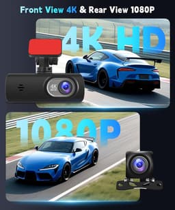 KZQ Dashcam 4K voor en achter met dubbele camera WiFi GPS WDR nachtzicht zwaartekrachtsensor en app-bediening voor auto — thumbnail 2