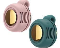Mini Ventilator - 2 Stuks - Clip-On Ventilator - Oplaadbare USB Ventilator - Portable Clip Fan - Nekventilator - USB Oplaadbare Stille Bladeless Ventilatoren - Verstelbare - Geschikt Voor Buiten, Op Reis En Op Kantoor - Roze, Groen — afbeelding 1