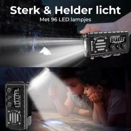 Bondoo Noodradio 20000 mah – Noodradio solar opwindbaar - Noodradio opwindbaar en batterij - Radio noodpakket - Draagbare radio – Noodradio DAB+ - Powerbank zonneenergie - Met zaklamp & SOS-knop - Zwart — thumbnail 2