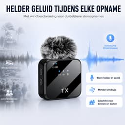 Draadloze Microfoon Pro-2 Stuks -Dasspeld- USB-C/Lightning -Lavalier - Windshields -Lange Batterij-Plug & Play — thumbnail 3