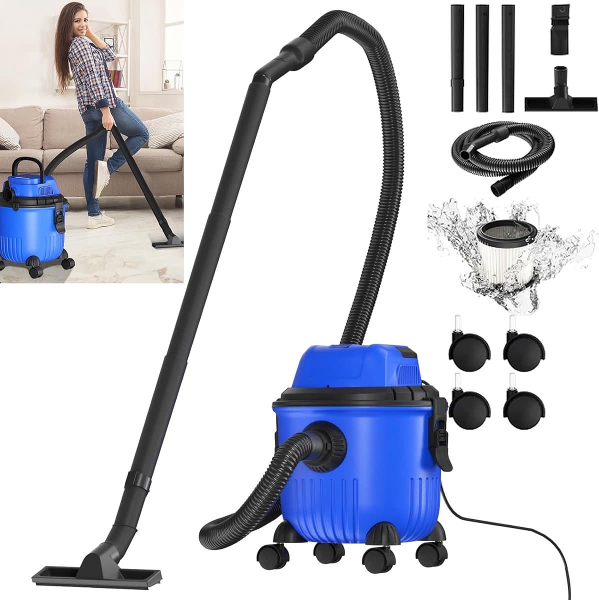 Nat- en Droogstofzuiger, Stofafzuiger Met Krachtige Motor Van 800W, Blaasfunctie, Reservoir Van 15 Liter, Wasbare HEPA-filters — afbeelding 1