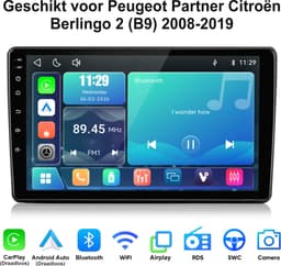Junsun lINUX Draadloos Carplay & Andriod Auto Geschikt voor Peugeot Partner Citroën Berlingo 2 (B9) 2008-2019 - 9 Inch HD TouchScreen - Bluetooth - GPS navigatie- WiFi -FM - RDS- Airplay - Quad-core processor — thumbnail 1