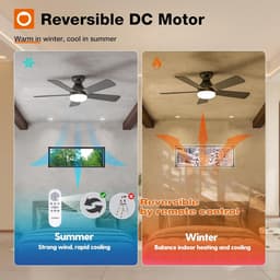 Plafondventilator Ø132 cm - 3 Temperaturen - Fluisterstil - Met Afstandsbediening - 6 Snelheden - Timer - Zomer/Winter functie - Zwart - 48W — thumbnail 2