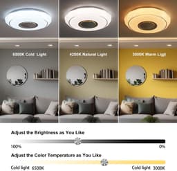 Plafondlamp met Luidspreker - Muziek Lamp - Verlichten en Muziek Afspelen - Art Deco Stijl - 48 watt - Wit — thumbnail 2