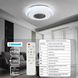 Plafondlamp met Luidspreker - Muziek Lamp - Verlichten en Muziek Afspelen - Art Deco Stijl - 48 watt - Wit — thumbnail 5