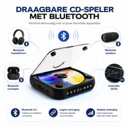 Quavitec Draagbare CD Speler met Oordopjes - Bluetooth 5.3 - Portable Discman met Ingebouwde Speaker - Radio / CD / CD-R / CD-RW - MP3 Speler - 3.5 MM AUX - Walkman voor in de Auto — thumbnail 4