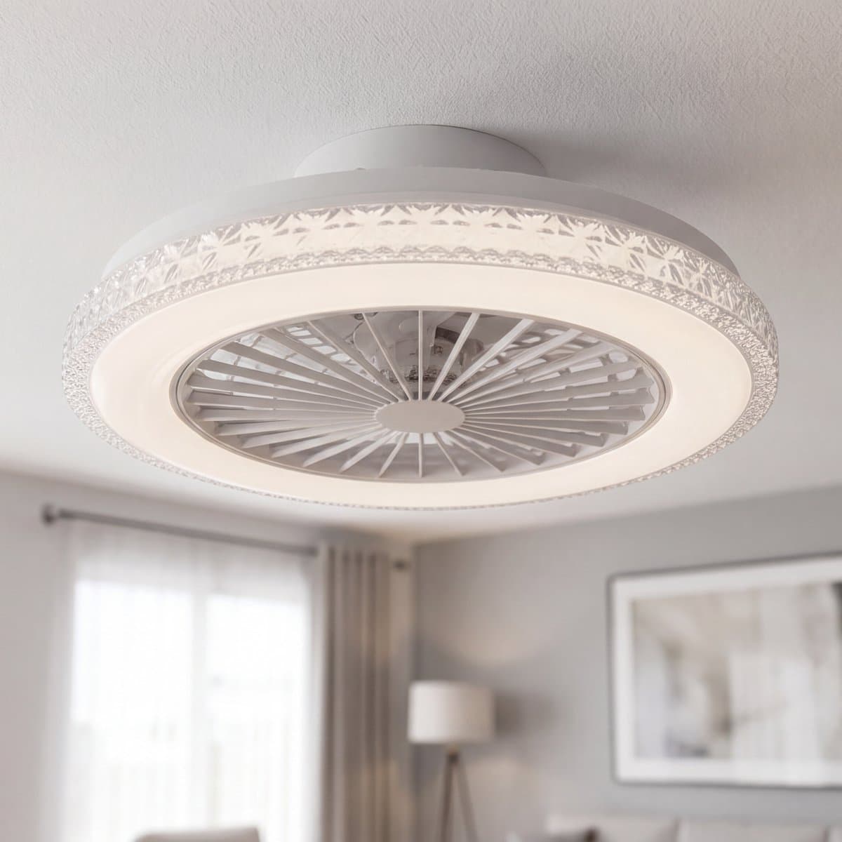 MONSUN - Moderne LED Plafondlamp met ventilator - 485 mm - CCT Aanpasbare kleuren- 48w - 2900K / 4200K / 6500K - 5110 Lumen - Dimbaar met afstandbediening - Kristal-Wit — afbeelding 1