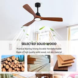 MODENUIT Plafondventilator 132 cm - Met Licht, 6 Snelheden En Timer - Voor Woonkamer - Zwart Walnoot Hout — thumbnail 2