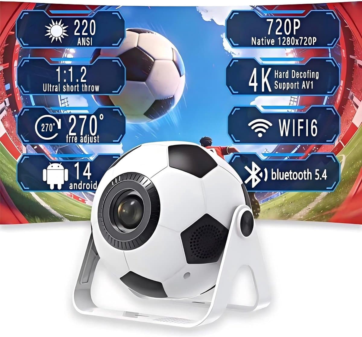 SnelShoppen - 2026 Mini Projector 4K/1080P, Draagbare Projector met 220 ANSI Lumens, Automatische Verticale Keystone Correctie, Dual Band Wi-Fi 6 en B — afbeelding 1