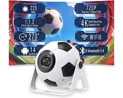 SnelShoppen - 2026 Mini Projector 4K/1080P, Draagbare Projector met 220 ANSI Lumens, Automatische Verticale Keystone Correctie, Dual Band Wi-Fi 6 en B