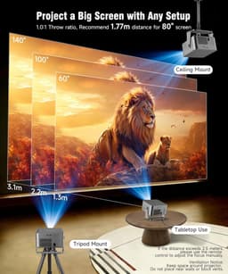 SnelShoppen - 4K Beamer met Google TV Stick, Native 1080P Projector, WiFi, Bluetooth, Autofocus, Trapeziumcorrectie, 15W Luidspreker voor Feesten, Cam — thumbnail 5