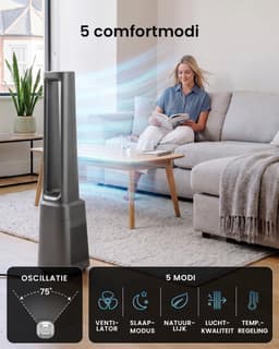 Bladloze Torenventilator met HEPA 13-filter – 10 Snelheden, 5 Modi, 75° Oscillatie – Zilver — thumbnail 3
