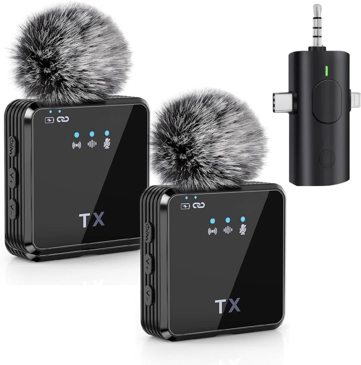 Draadloze lavaliermicrofoon 3-in-1 voor mobiele telefoons – geschikt voor vlogs, video-opnames, interviews en uitzendingen (Android, iPhone) — afbeelding 1