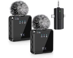 Draadloze lavaliermicrofoon 3-in-1 voor mobiele telefoons – geschikt voor vlogs, video-opnames, interviews en uitzendingen (Android, iPhone)