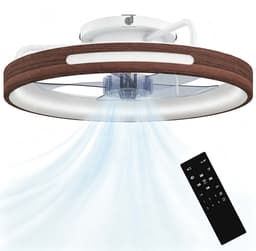 TEKROA® Plafondventilator met LED Verlichting - 40W Stille DC Motor - 6 Snelheden & 3 Kleuren - Afstandsbediening - Timer - Teakhout Look — thumbnail 1