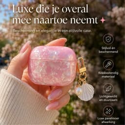Enluxe Case geschikt voor Airpods 4 - Roze Parelmoer Shell - Glanzend Hoesje met Parelhanger, Schokbestendig Hoesje — thumbnail 2
