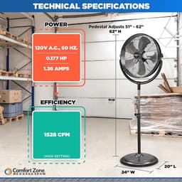 Industriële Ventilator met 3 Snelheden en Verstelbare Helling - 50,8 cm — thumbnail 5