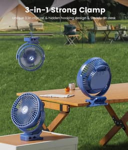 Kleine Oplaadbare Clip-on Ventilator - 12000mAh Batterij, 3 Snelheden, Sterke Luchtstroom, USB Ventilator voor Kantoor en Wandelen — thumbnail 4