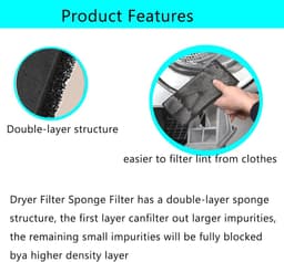 Foam Sponge - Filter Droger - 4stuks - filter Foam filter droger - droger sponsfilter - Geschikt voor Whirlpool - Gelijk aan model: 481010345281 481010716911(230 x 115 x 14MM) — thumbnail 7