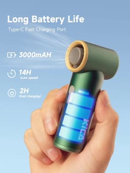 Draagbare Mini-Handventilator met Oplaadbare USB - 15 Uur Gebruiksduur en Traploze Snelheidsregeling - Perfect voor Reizen, Kantoor of Thuis - Groen — thumbnail 4
