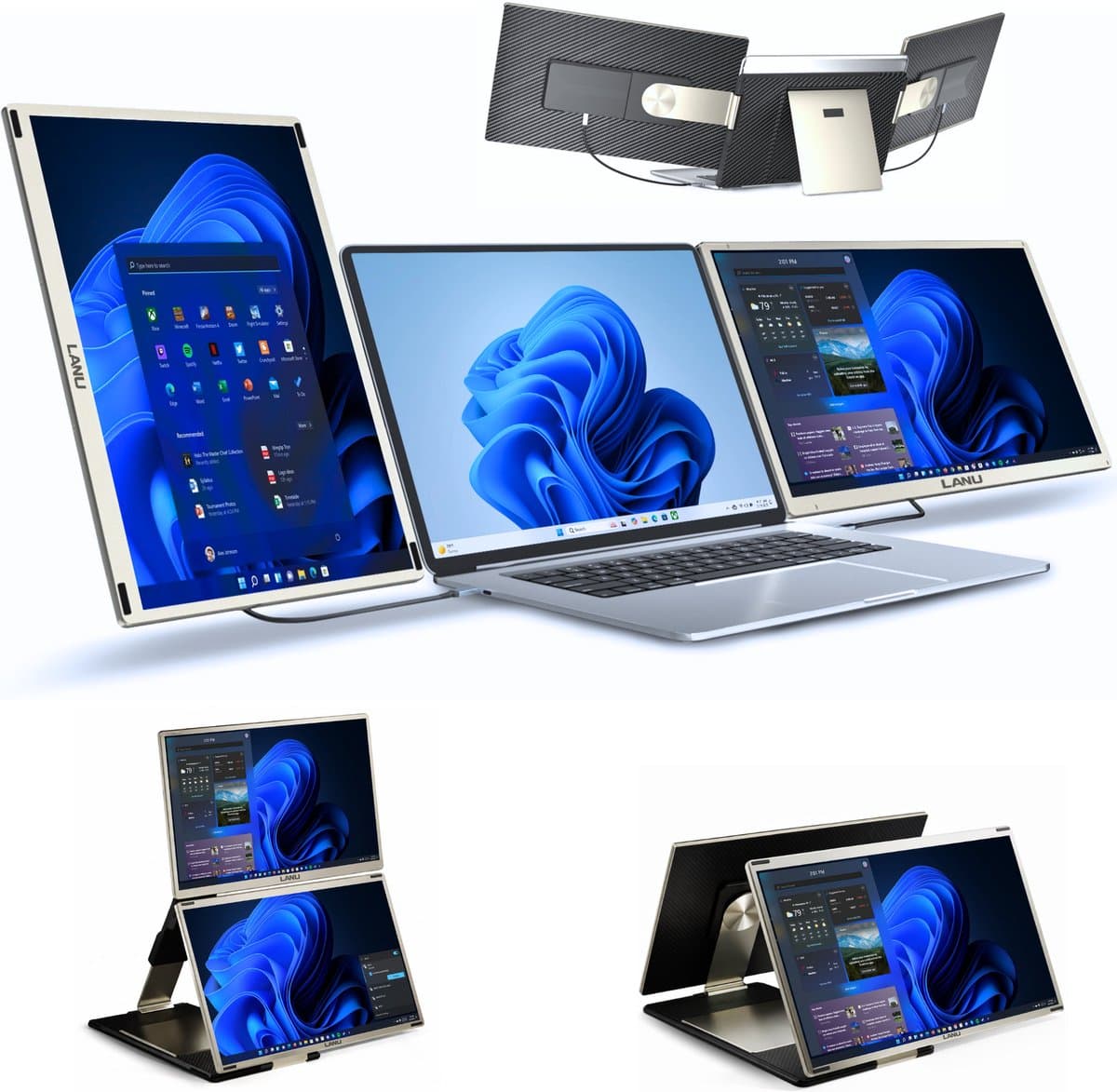 Triple Portable Monitor Ultimate 15.6" - Full HD Draagbare monitor met USB-C & HDMI - Tri screen - Plug & Play - Incl. Draagtas — afbeelding 1